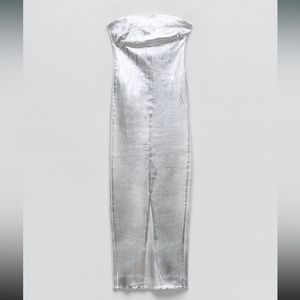 Zara Fitted Metallic Silver Dress BRAND NEW NWT